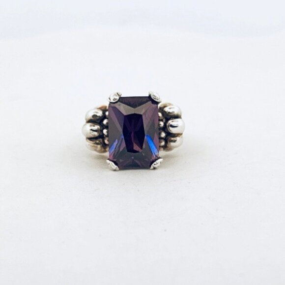 Vintage Sterling Silver 925 Ring w/ Purple Gemstone – Estate Size 4.5 - Picture 1 of 11